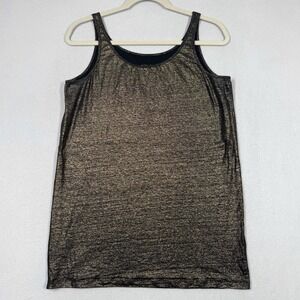 Eileen Fisher Top Womens Medium Gold Metallic 100% Organic Linen Tank Shell